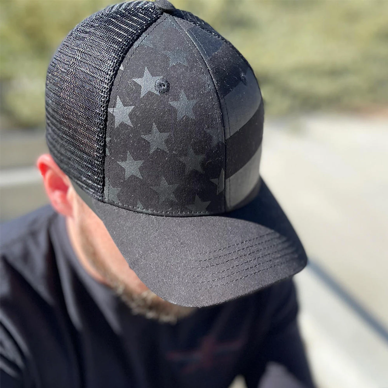 LA Police Gear Screen Printed Blackout Flag Trucker Hat 4 LA Police Gear Screen Printed Blackout Flag Trucker Hat - Image 2